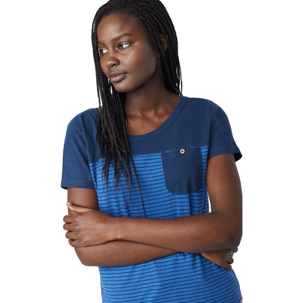 Tentree Navy/Blue Striped Scoop-Neck Pocket Tee